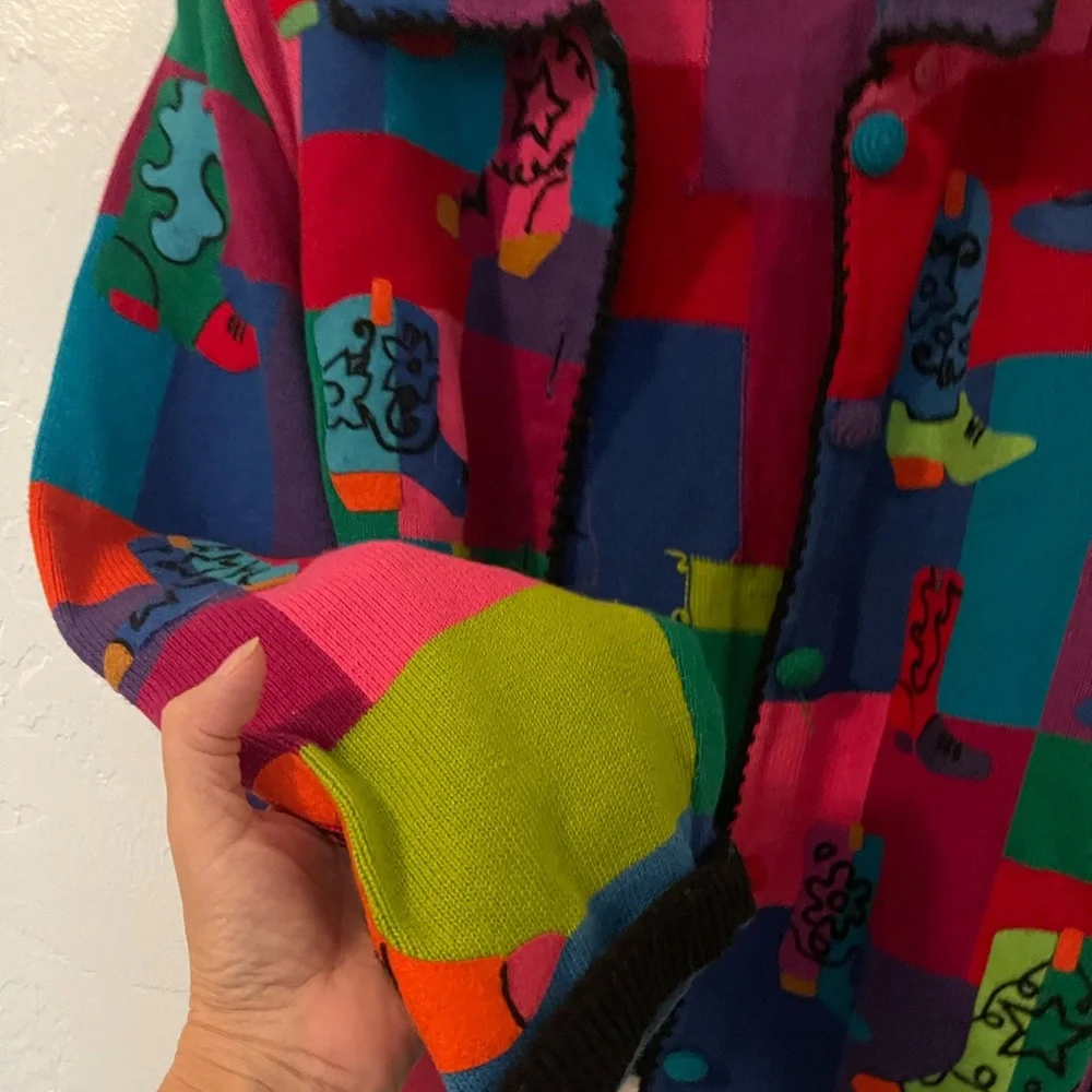 MICHAIL SIMONS VINTAGE COWBOY BOOTS SWEATER - Picture 4 of 7